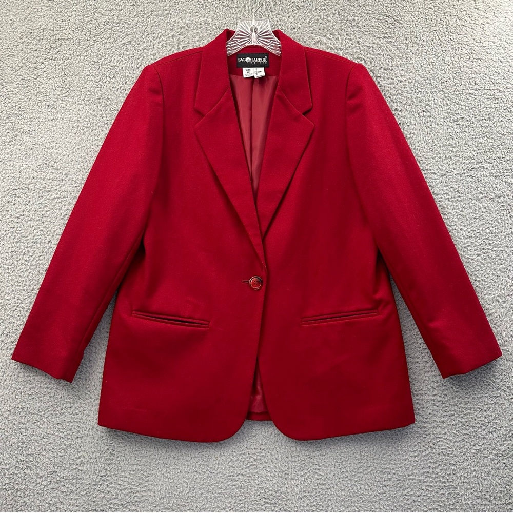 Vintage Sag Harbor 100% Wool Blazer Jacket‎ Academia Preppy Holiday Office W 8P